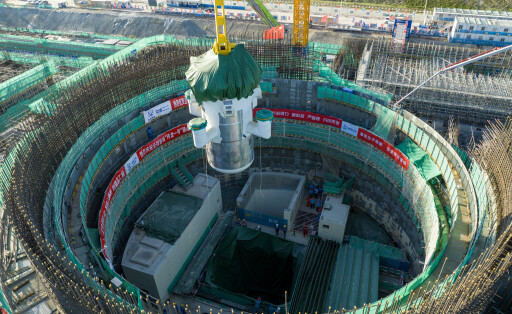 HAIKOU, Aug. 10, 2023 (Xinhua) -- This photo taken on Aug. 10, 2023 shows the assembly site of the core module of the world's first commercial small modular reactor, Linglong One, in Changjiang Li Autonomous County, south China's Hainan Province. TO GO WITH "China's small nuclear reactor completes core module assembly" (China National Nuclear Corporation/Handout via Xinhua